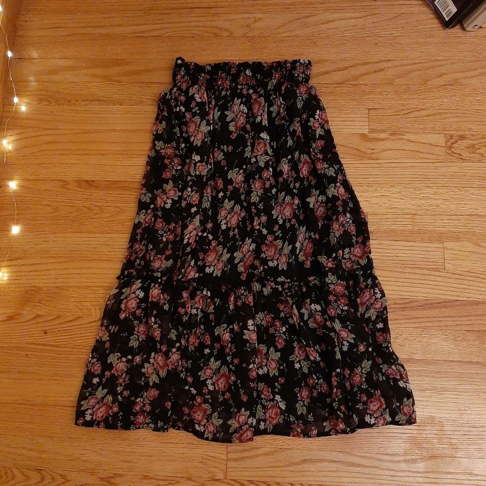 Floral semi-sheer maxi skirt